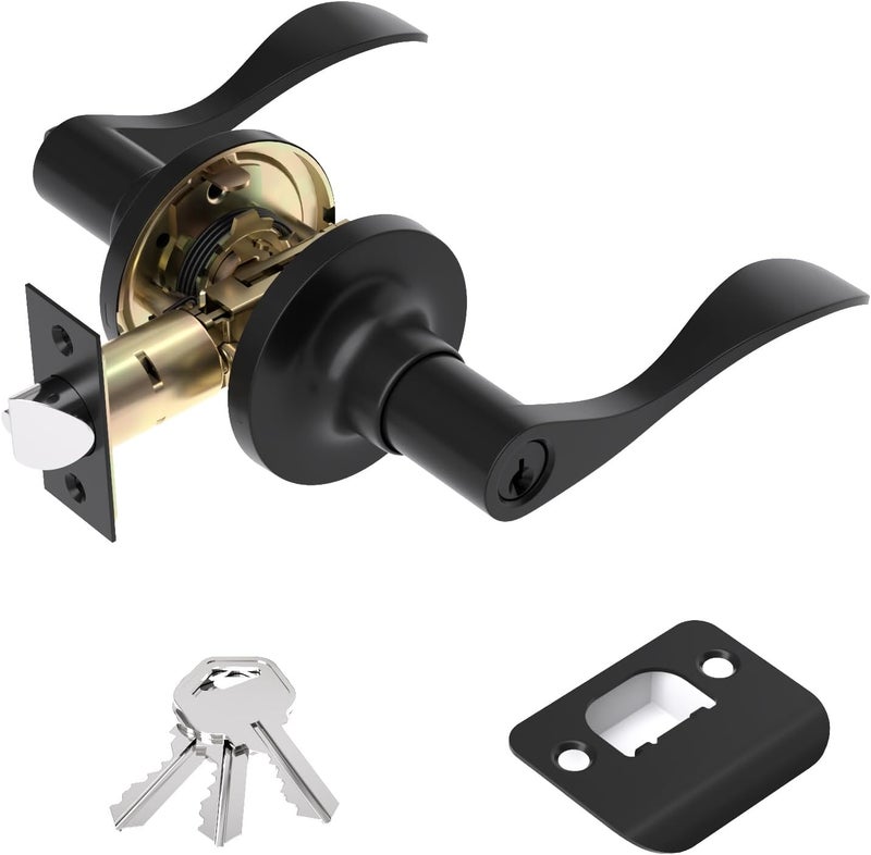 Voraus Entry Exterior Door Handle with Turn Lock,Matte Black Door knobs Exterior Door Lock Set,Bedroom Door Locks Lever Door Handle,1 Pack - Image 1